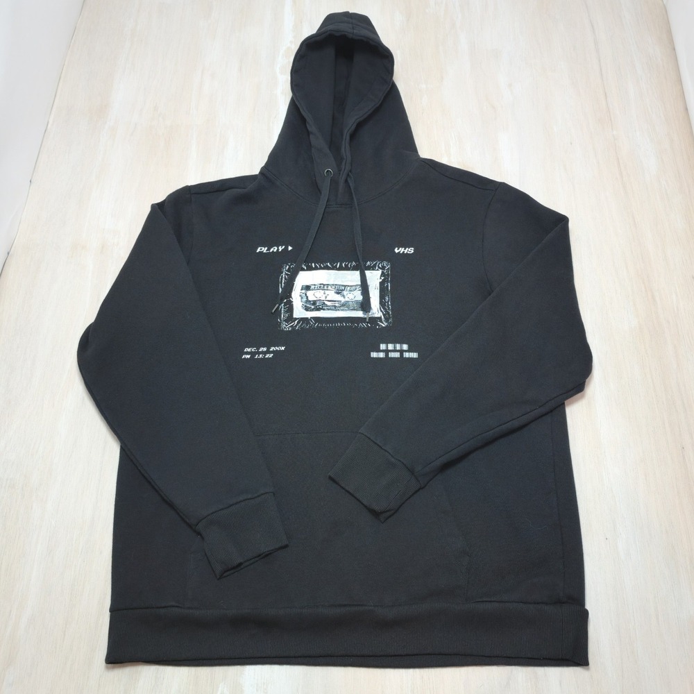 No Boundaries Mens XL Black Y2K Cassette Tape Playlist Graphic Hoodie Sweatshirt